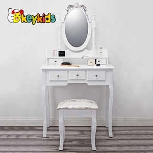 Fashion Modern White Wooden Makeup Play Set With Stool And Mirror W08H018