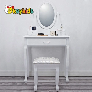 Popular Pink Wooden Dressing Table With Mirror, Chair W08H002
