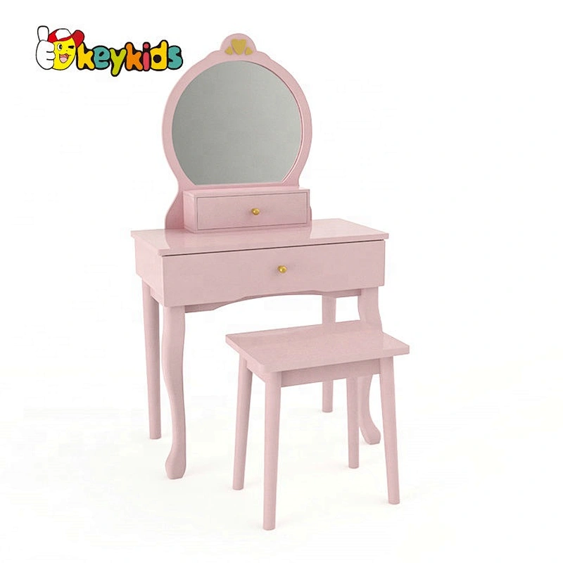 Customize white wooden little girls vanity table with Mirror & Stool W08H140D