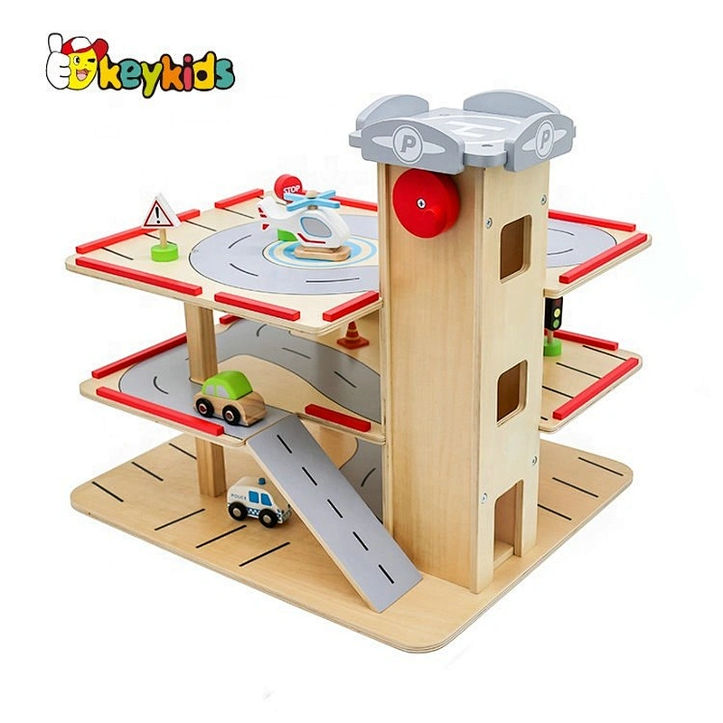 2019 New design educational play set wooden kids car garage with customize W04B077