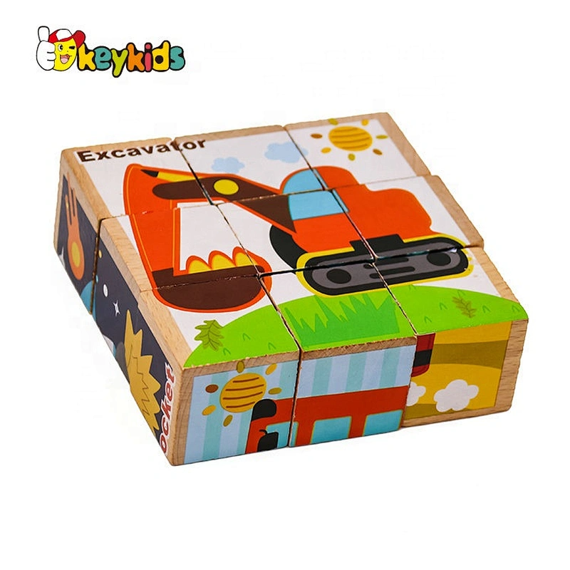 2019 New design 9 pieces cartoon wooden cube puzzle game with customize W14F059