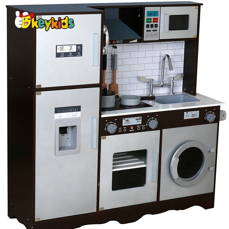 New pretend role play brown wood big kitchen set toys for kids W10C580