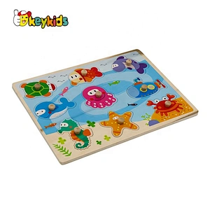 2019 New design baby preschool wooden sea animal puzzle with knob W14M156