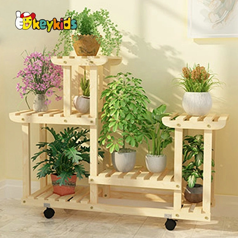 Most popular multi-tier wood flower stand rack shelf holder with wheels W08H117B