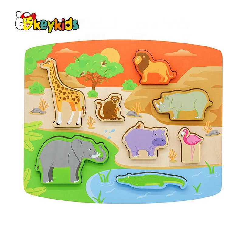 2019 New design cartoon wooden animal kingdom puzzle for children W14D091