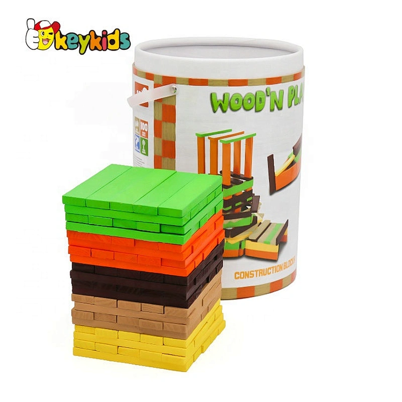 New arrival 100 pcs educational kids wooden building toys with carrying container W13B043