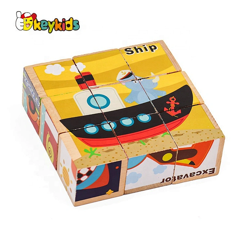 2019 New design 9 pieces cartoon wooden cube puzzle game with customize W14F059