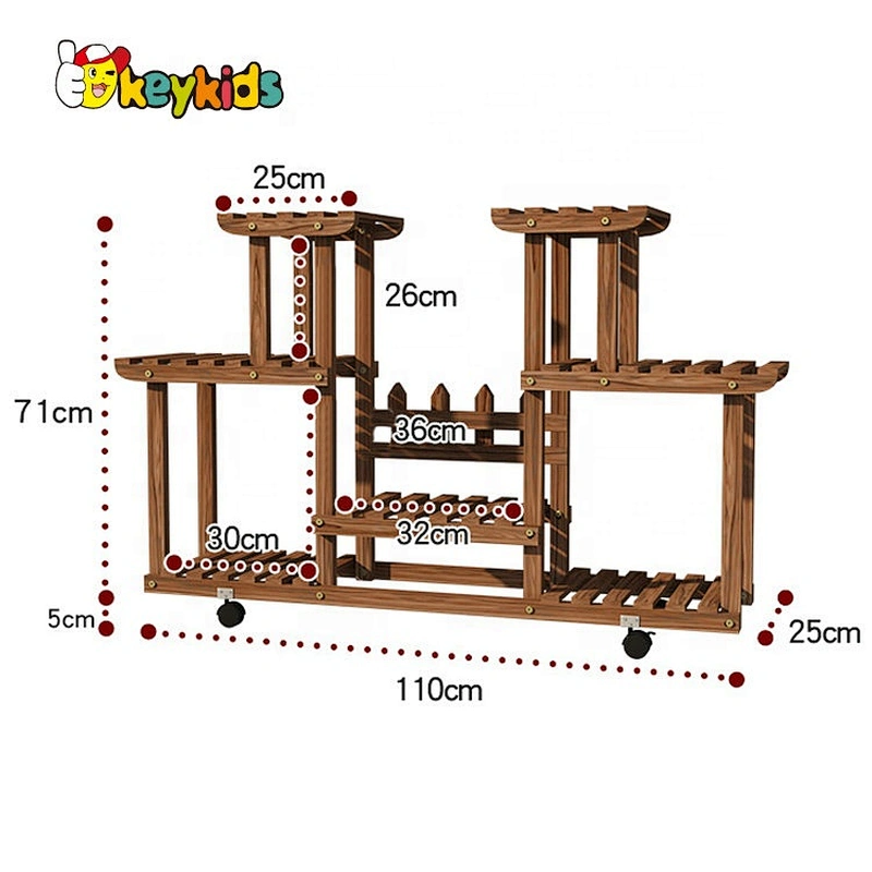 Custom movable wooden outdoor plant shelves and racks for wholesale W08H118