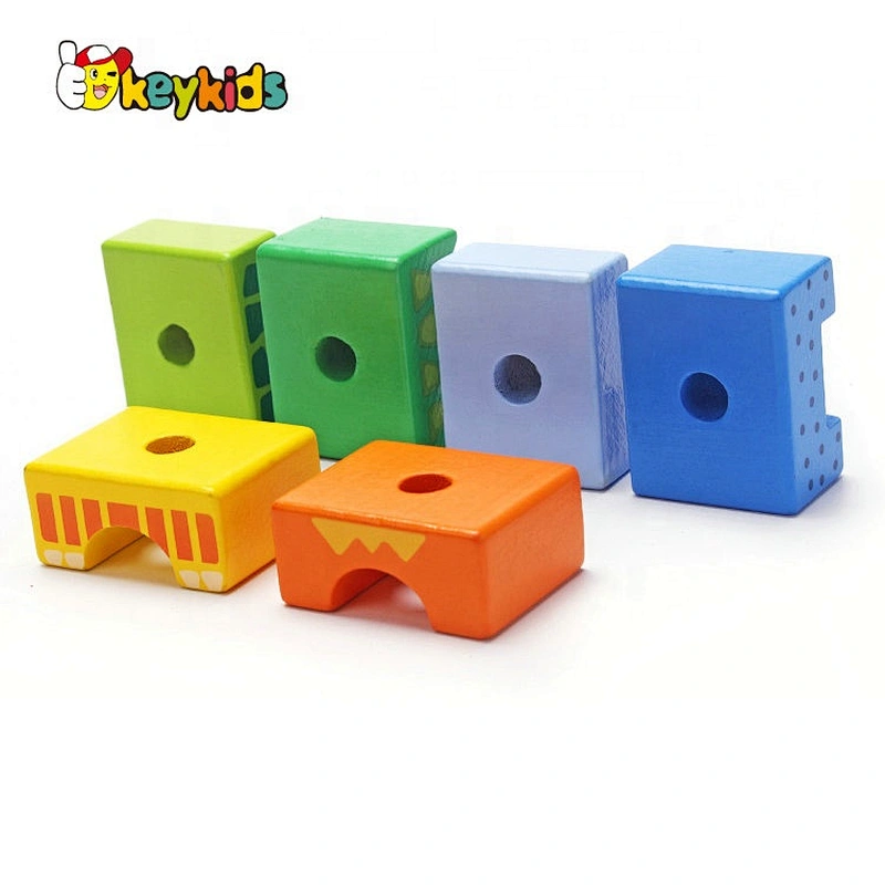 2020 New arrived educational wooden train stacking blocks for pull and push W05C128