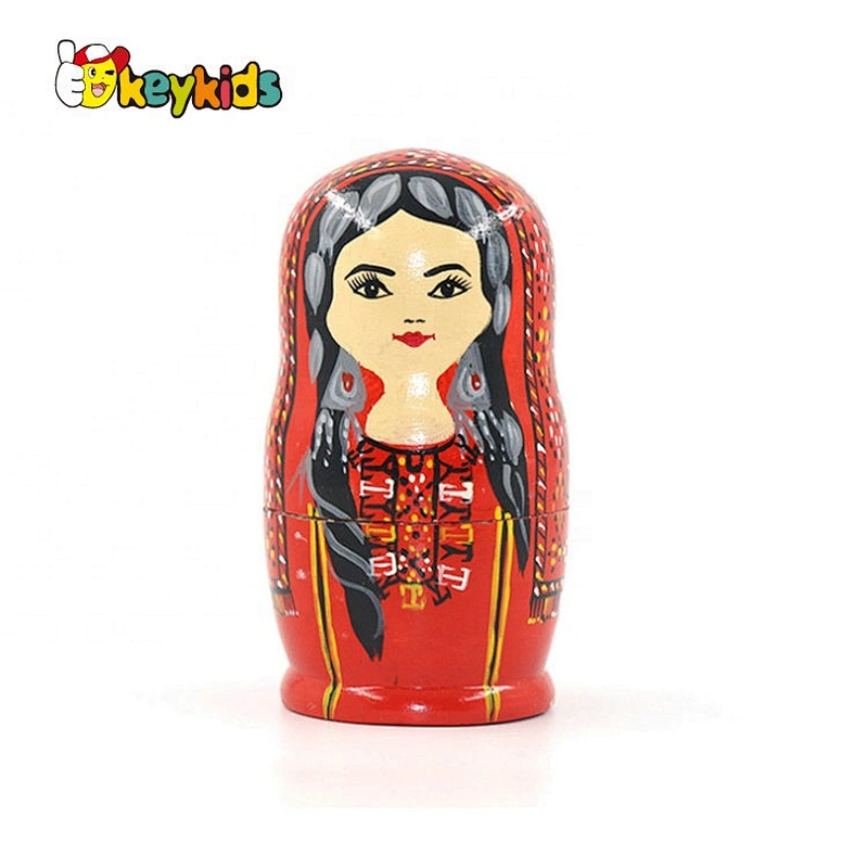 Hand painted 5 in 1 wooden toy nesting dolls for children W06D144
