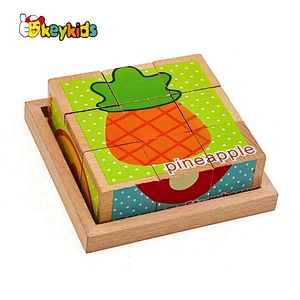 2019 New design 9 pieces kids wood cube puzzle for early education W14F058