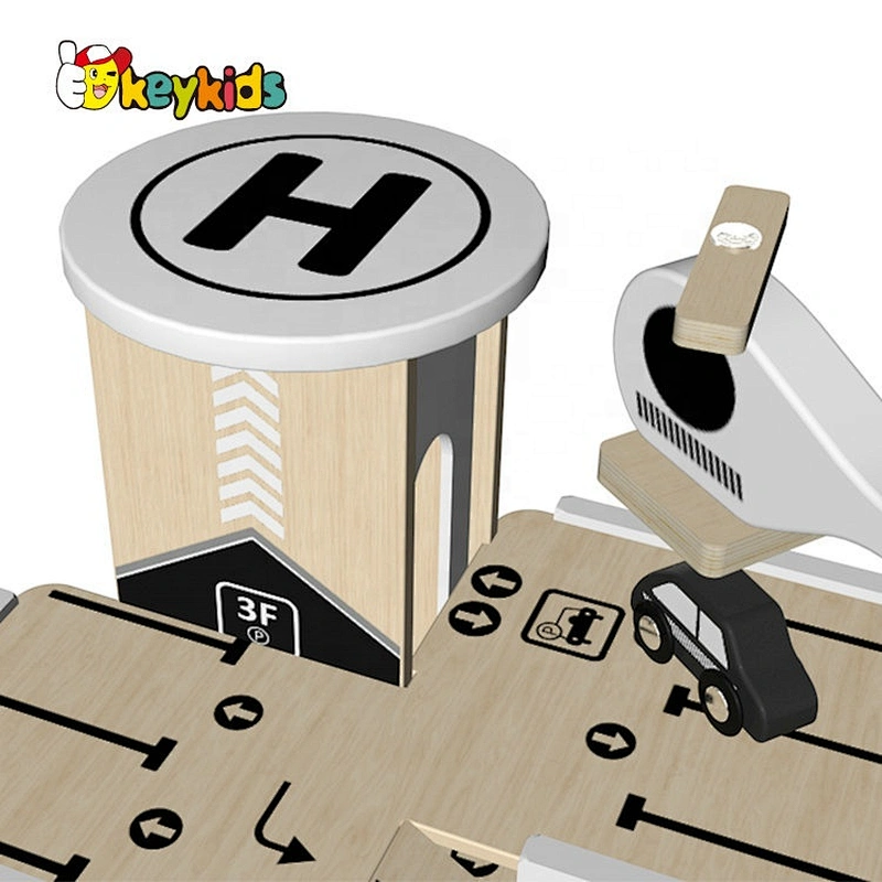 New design interactive pretend play wooden toy parking garage for children W04B009B