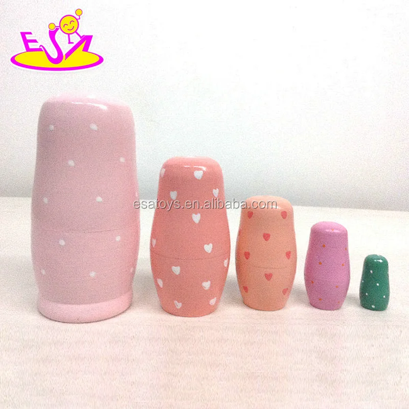 Customize pink wooden russian girls nesting doll for wholesale W06D095