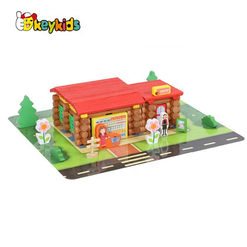 Cartoon educational wooden diy house building for kids W14G049