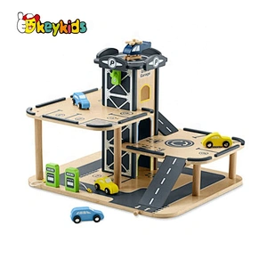 New design slide track wooden city parking toy for children W04B082