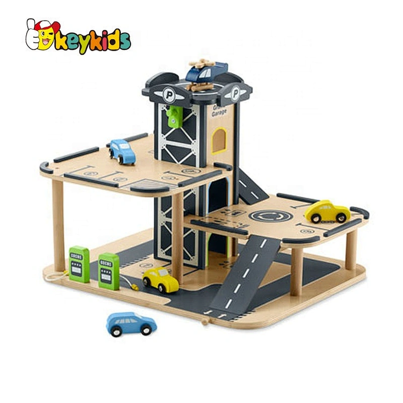 New design slide track wooden city parking toy for children W04B082