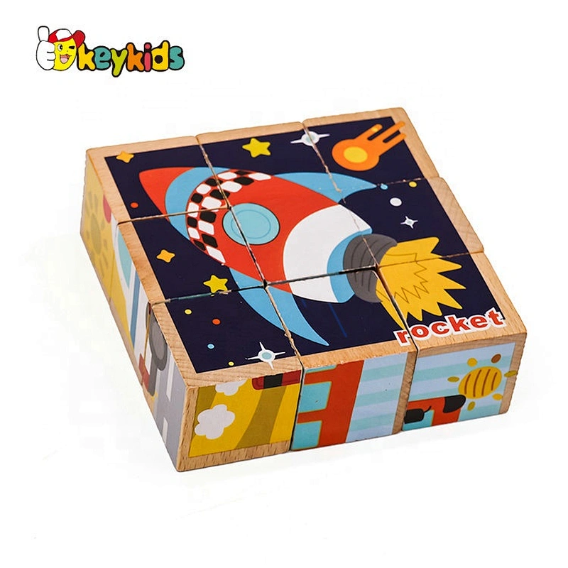 2019 New design 9 pieces cartoon wooden cube puzzle game with customize W14F059