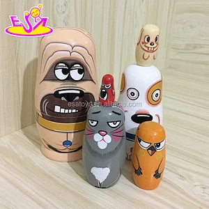 Customize 6 In 1 Cartoon Wooden Nesting Dolls toy For Children W06D100