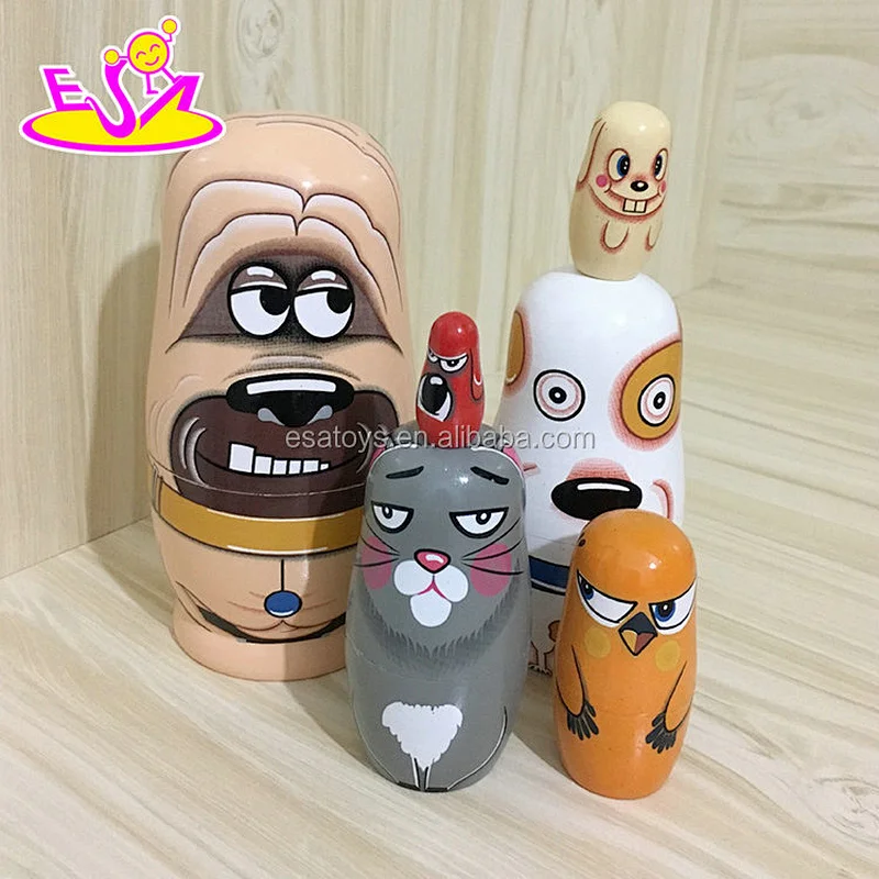 Customize 6 In 1 Cartoon Wooden Nesting Dolls toy For Children W06D100