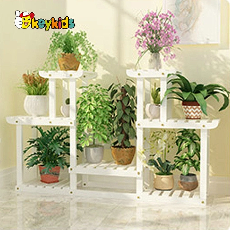 Wholesale classical multi-tier brown wooden plant stand with wheels W08H118B