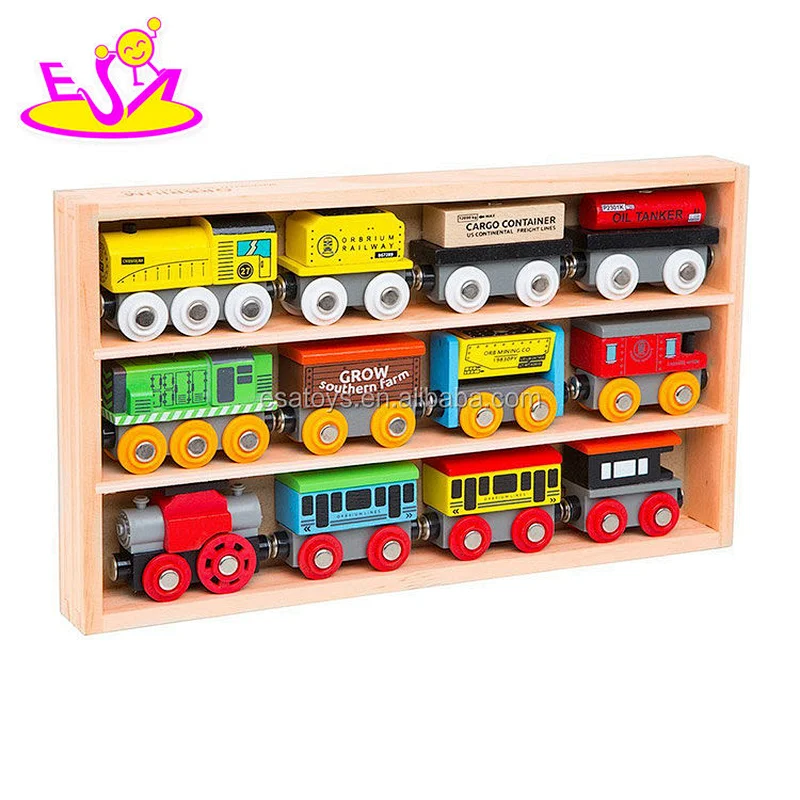 Best Collection magnetic wooden toy engines train cars for children W04A370