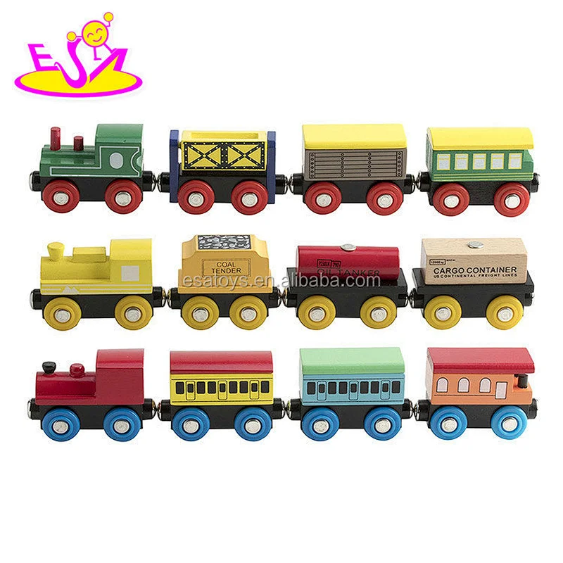 Best Collection magnetic wooden toy engines train cars for children W04A370
