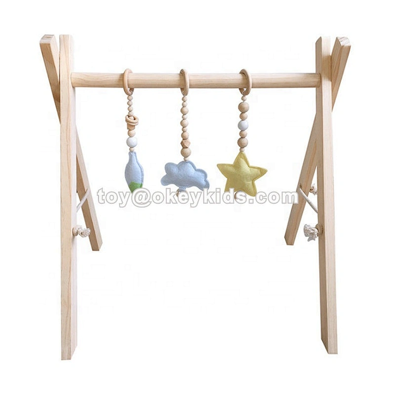 high quality natural wooden infant play gym with teethers W08K288