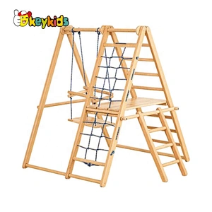 2020 New sale indoor playground wooden swing sets with climbing net W01F002