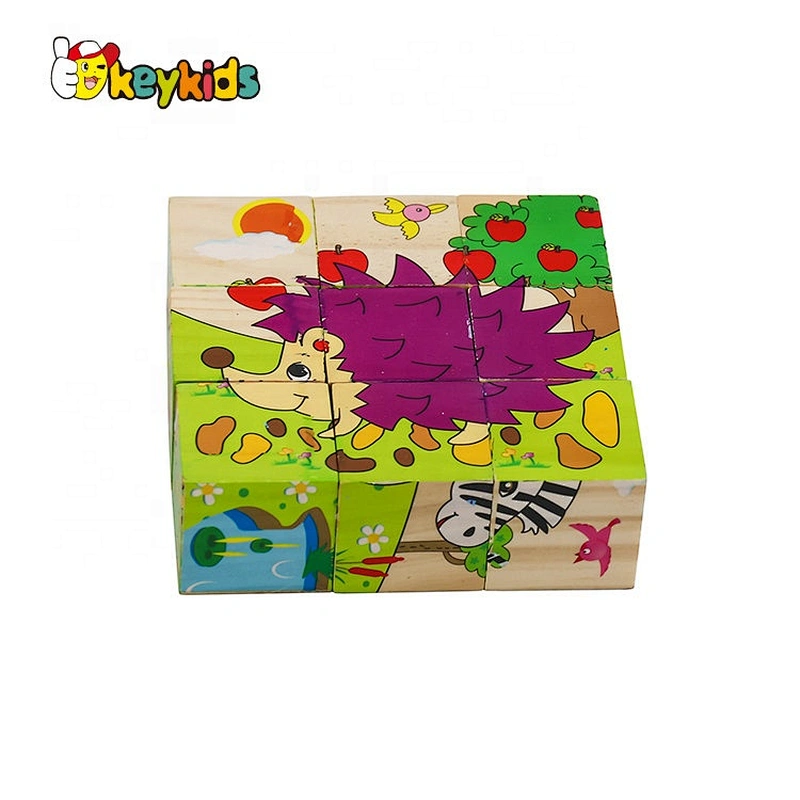 Cusomize 9 pcs 3D wooden animal cube puzzle for kids W14F068