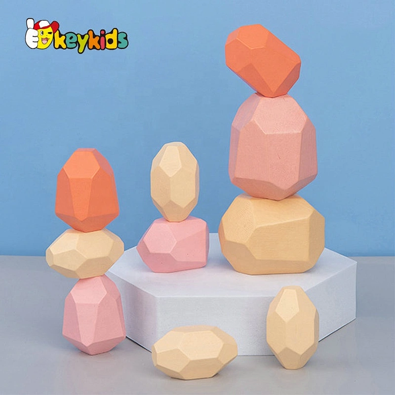 Customize stone shape wooden stackable blocks for children W13D306