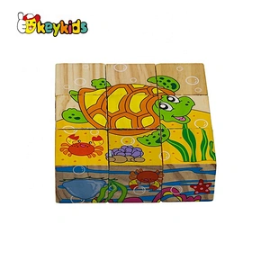 Cusomize 4 sides educational wooden block puzzle cube for kids W14F070