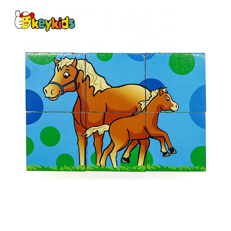 Customize educational 6 piece wooden cube puzzle for children W14F071