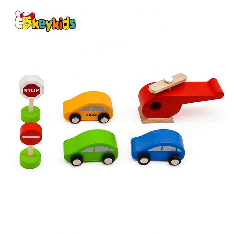 Customize children preschool wooden car parking lot toy with Elevator, Cars and Helicopter W04B110