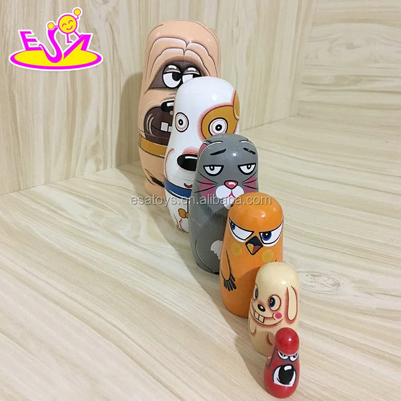 Customize 6 In 1 Cartoon Wooden Nesting Dolls toy For Children W06D100