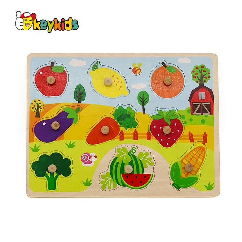 2019 New design baby educational wooden fruit puzzle with knob W14M154