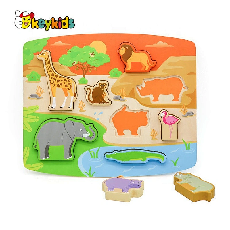 2019 New design cartoon wooden animal kingdom puzzle for children W14D091