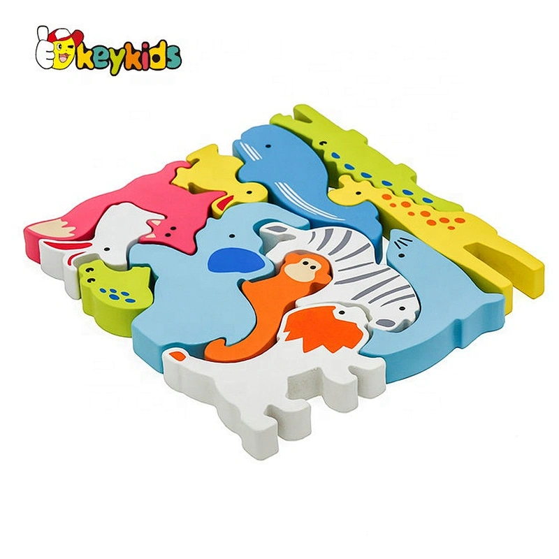 Customize educational wooden animal block puzzle for children W14A253