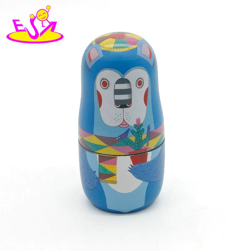Handmade cartoon wooden Russian nesting doll set for children W06D111