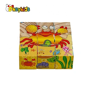 Cusomize 4 sides educational wooden block puzzle cube for kids W14F070