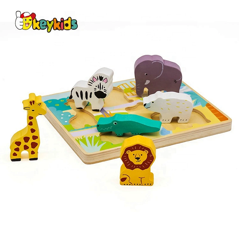 Custom educational wooden zoo animals puzzle for kids W14D089