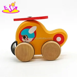 New arrival cartoon kids wooden airplane toys with wheels W04A380