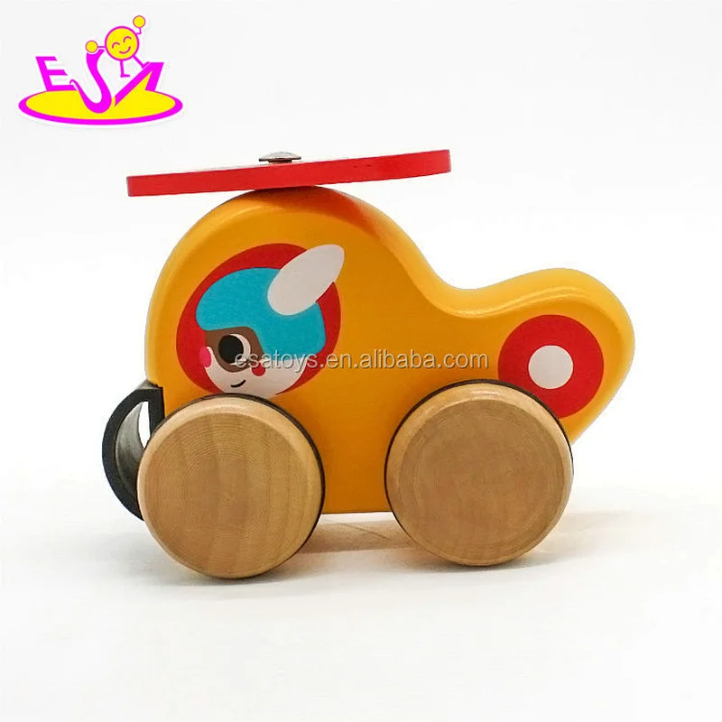 New arrival cartoon kids wooden airplane toys with wheels W04A380
