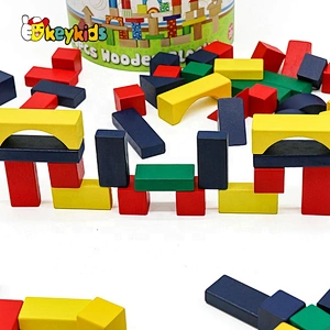 New arrival colorful 50 pcs safe hardwood building block sets with storage bucket W13B041