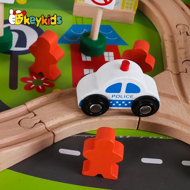 New design wooden railway train play set for children W04C212