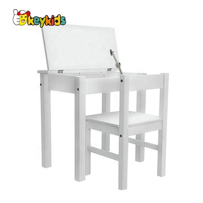 High quality kids white wooden study table with chair W08G275