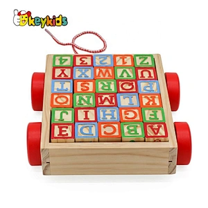 2021 Customize preschool wooden pull along blocks wagon for kids W13C045