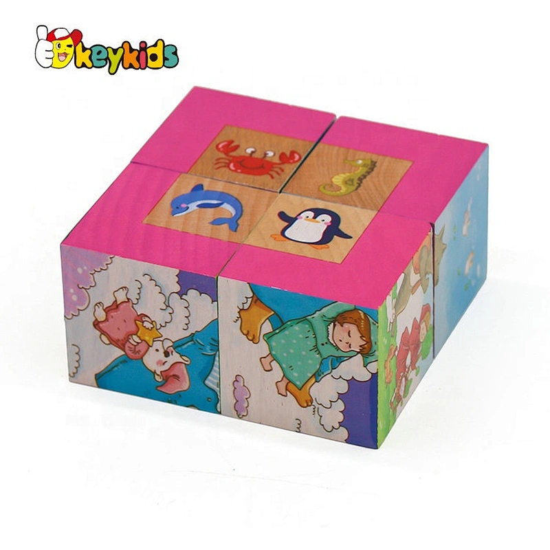 Top sale 4 PCS educational wood cube puzzle for children W14F062
