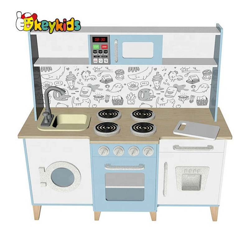 New design wood interactive musical pretend play kitchen set with real water W10C635A