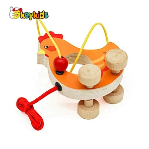 New Hottest Cartoon Chicken Wooden Push Pull Toys For Babies W05B162
