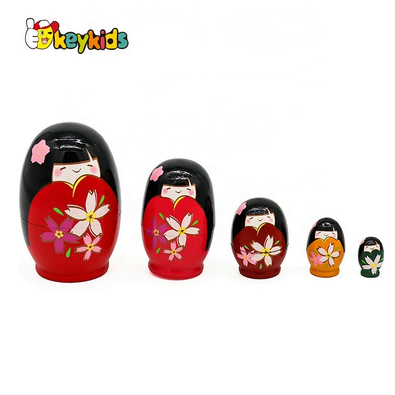 Hand paint 5 in 1 wooden russian stacking dolls with customize W06D149